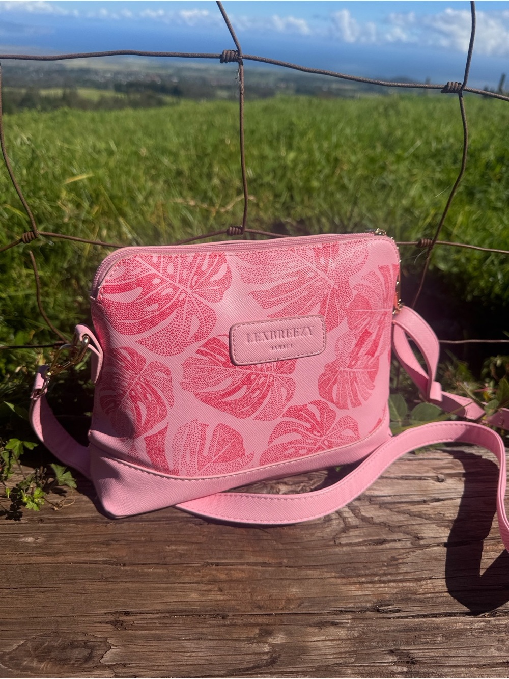 Lexbrezzy Hawaii Pink Monstera Tropical Resort Crossbody 'Eke Bag - Picture 3 of 7